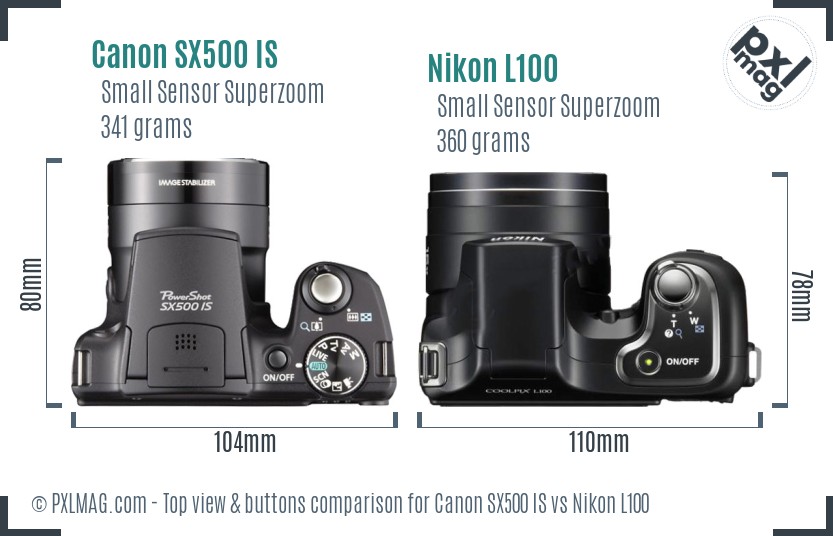 Canon SX500 IS vs Nikon L100 top view buttons comparison