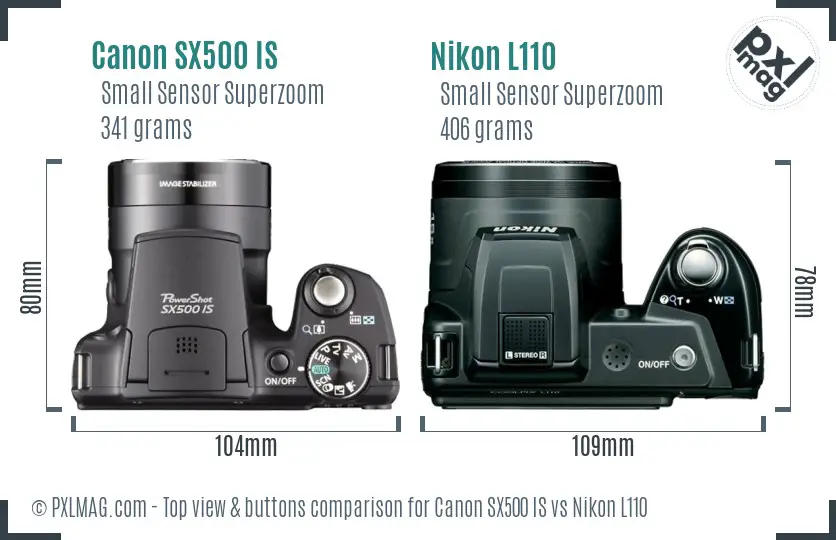 Canon SX500 IS vs Nikon L110 top view buttons comparison Canon SX500 IS vs Nikon L110 top view buttons comparison