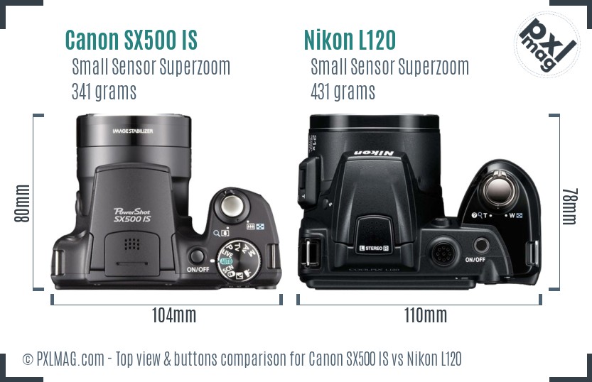 Canon SX500 IS vs Nikon L120 top view buttons comparison