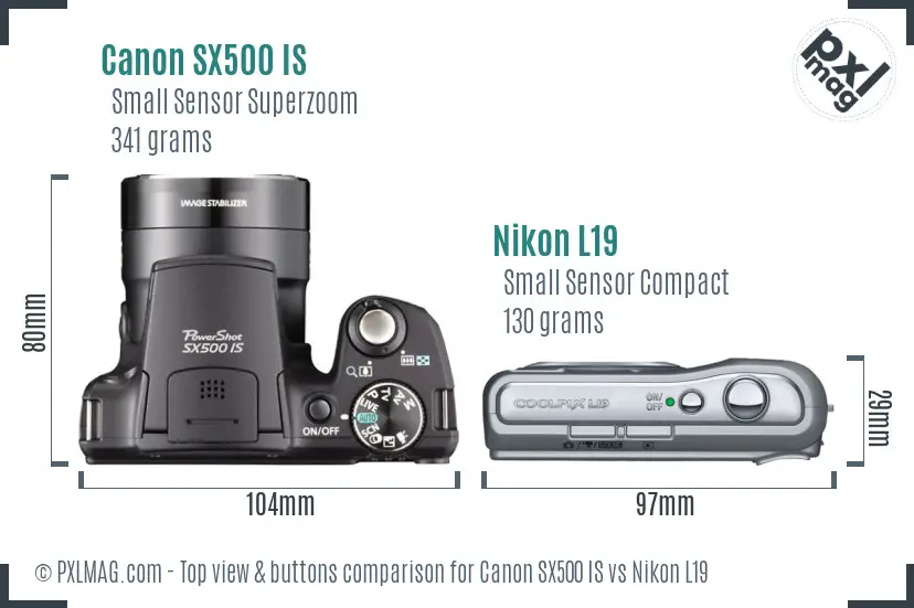 Canon SX500 IS vs Nikon L19 top view buttons comparison Canon SX500 IS vs Nikon L19 top view buttons comparison