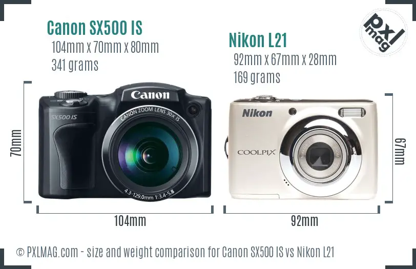 Canon SX500 IS vs Nikon L21 size comparison