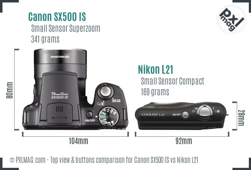 Canon SX500 IS vs Nikon L21 top view buttons comparison