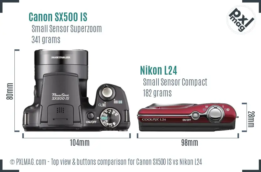 Canon SX500 IS vs Nikon L24 top view buttons comparison