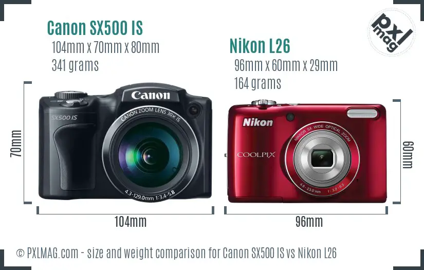 Canon SX500 IS vs Nikon L26 size comparison