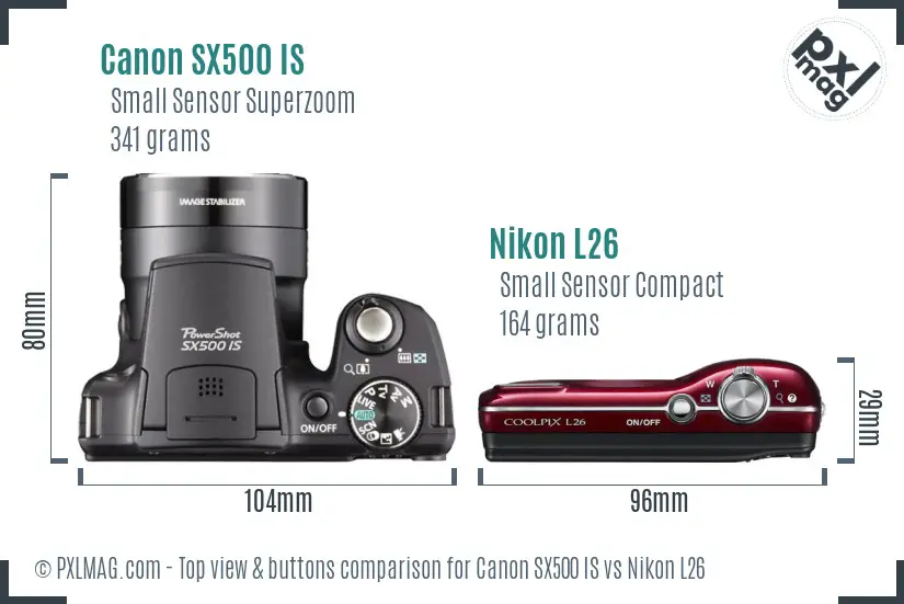 Canon SX500 IS vs Nikon L26 top view buttons comparison