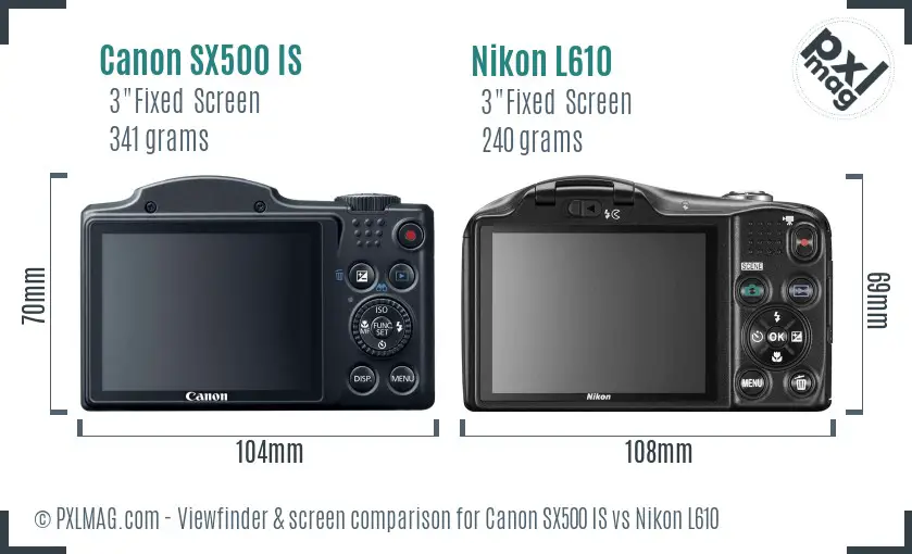 Canon SX500 IS vs Nikon L610 Screen and Viewfinder comparison