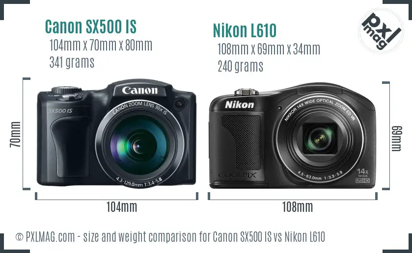 Canon SX500 IS vs Nikon L610 size comparison