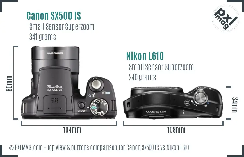 Canon SX500 IS vs Nikon L610 top view buttons comparison