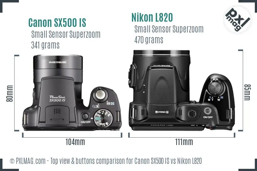 Canon SX500 IS vs Nikon L820 top view buttons comparison