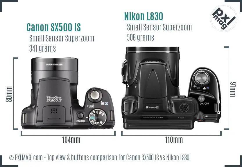 Canon SX500 IS vs Nikon L830 top view buttons comparison Canon SX500 IS vs Nikon L830 top view buttons comparison