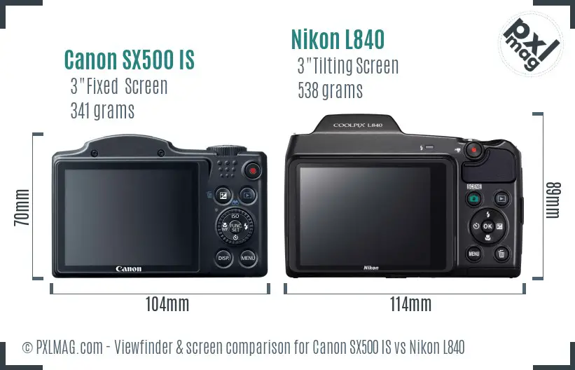 Canon SX500 IS vs Nikon L840 Screen and Viewfinder comparison