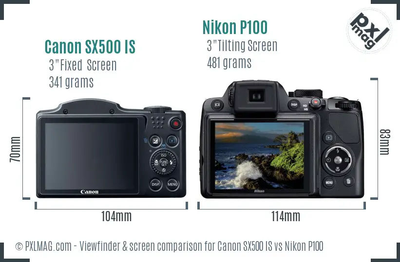Canon SX500 IS vs Nikon P100 Screen and Viewfinder comparison