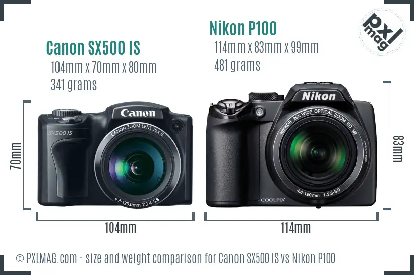 Canon SX500 IS vs Nikon P100 size comparison