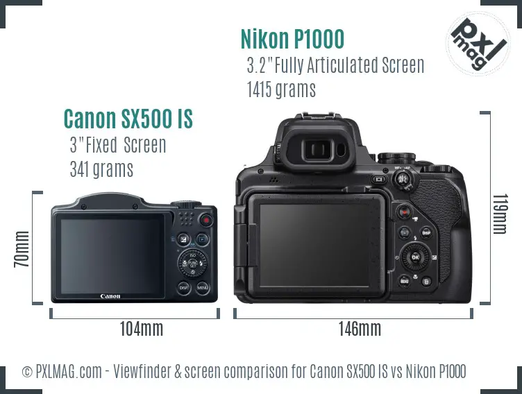 Canon SX500 IS vs Nikon P1000 Screen and Viewfinder comparison