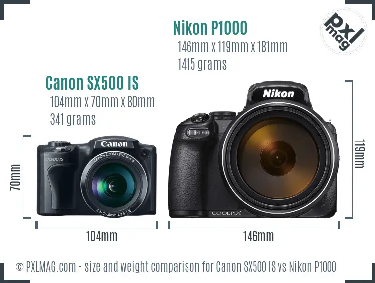 Canon SX500 IS vs Nikon P1000 size comparison
