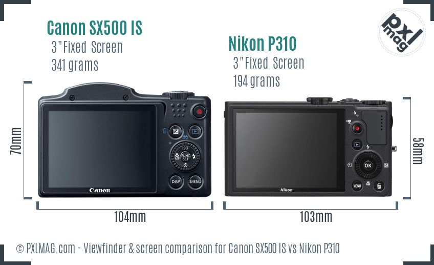 Canon SX500 IS vs Nikon P310 Screen and Viewfinder comparison