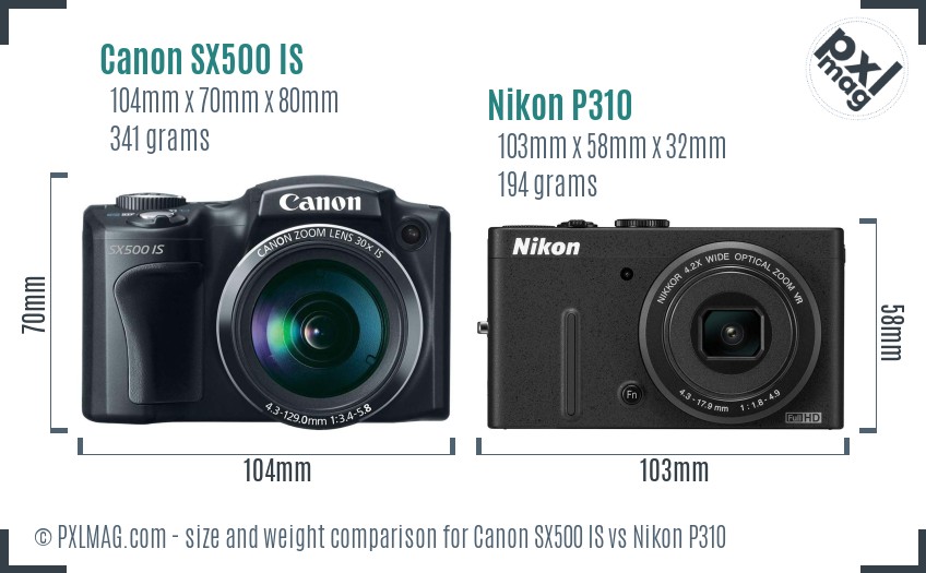 Canon SX500 IS vs Nikon P310 size comparison