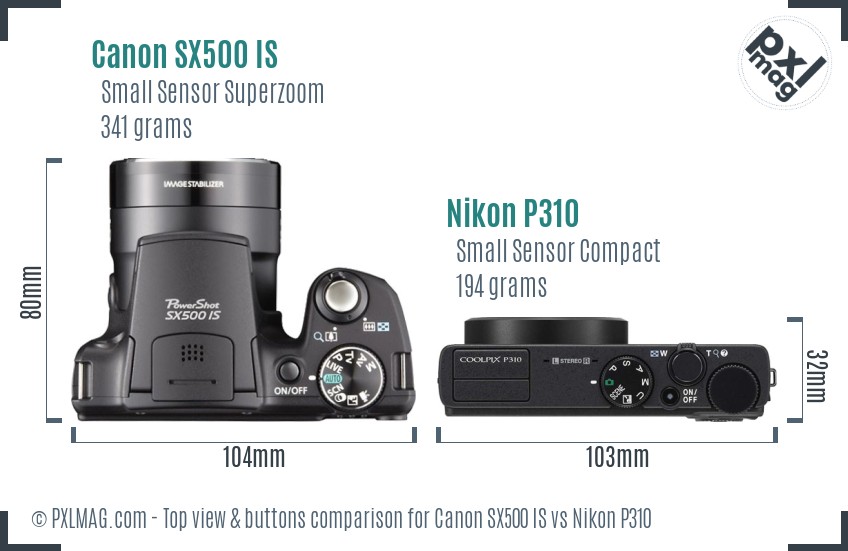 Canon SX500 IS vs Nikon P310 top view buttons comparison
