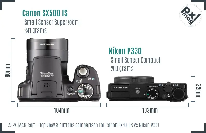 Canon SX500 IS vs Nikon P330 top view buttons comparison