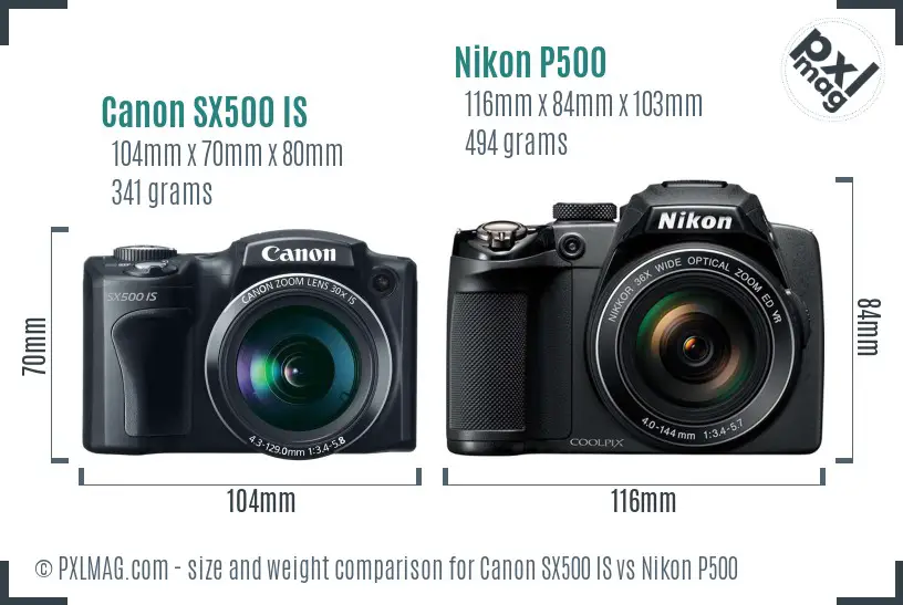 Canon SX500 IS vs Nikon P500 size comparison