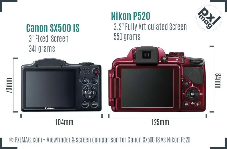 Canon SX500 IS vs Nikon P520 Screen and Viewfinder comparison
