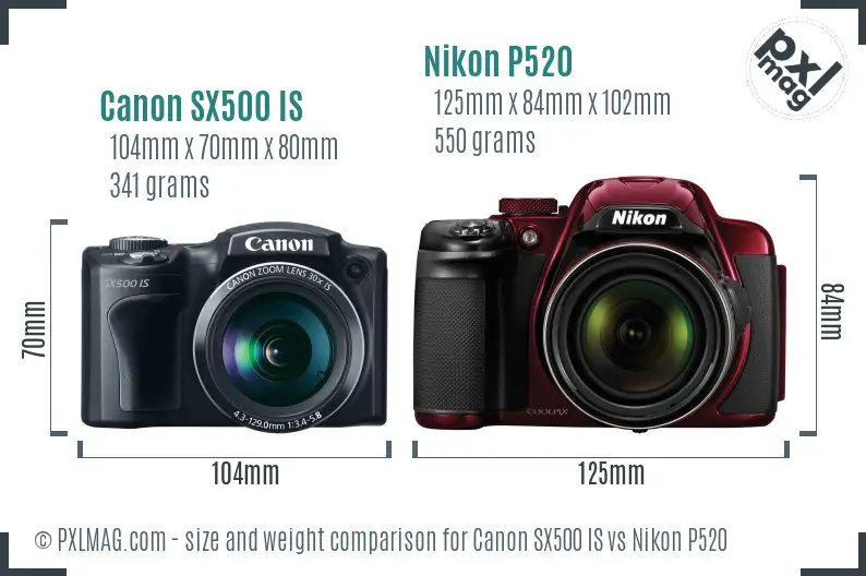 Canon SX500 IS vs Nikon P520 size comparison