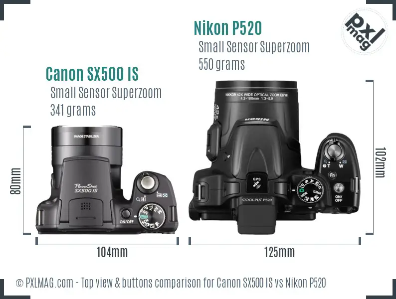 Canon SX500 IS vs Nikon P520 top view buttons comparison