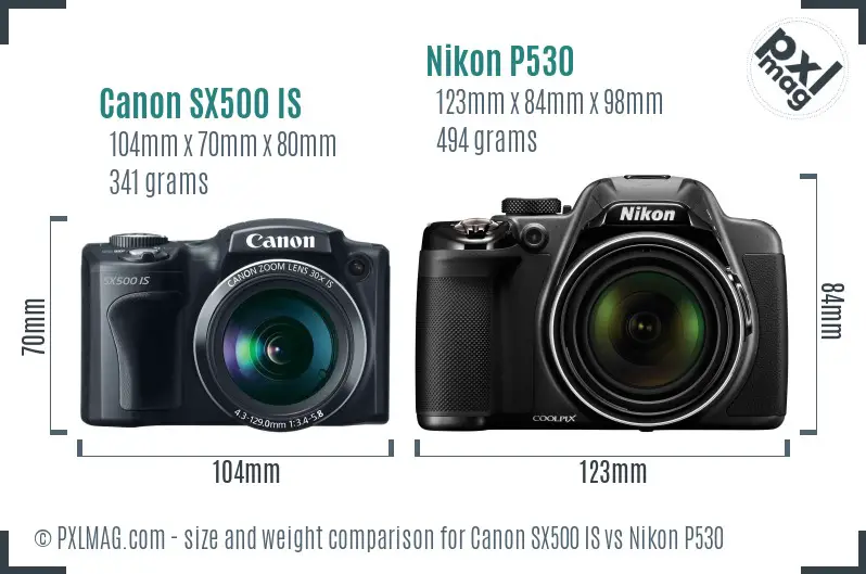 Canon SX500 IS vs Nikon P530 size comparison Canon SX500 IS vs Nikon P530 size comparison