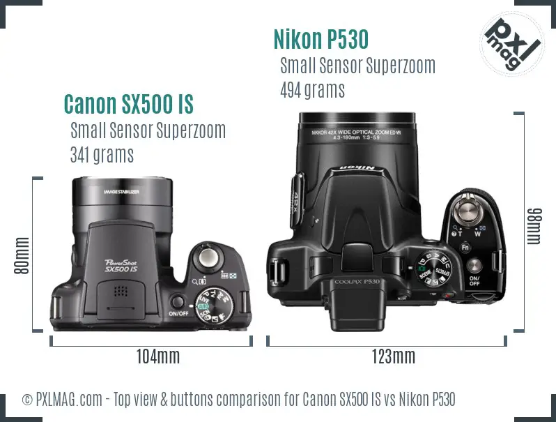 Canon SX500 IS vs Nikon P530 top view buttons comparison Canon SX500 IS vs Nikon P530 top view buttons comparison