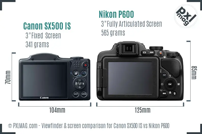 Canon SX500 IS vs Nikon P600 Screen and Viewfinder comparison