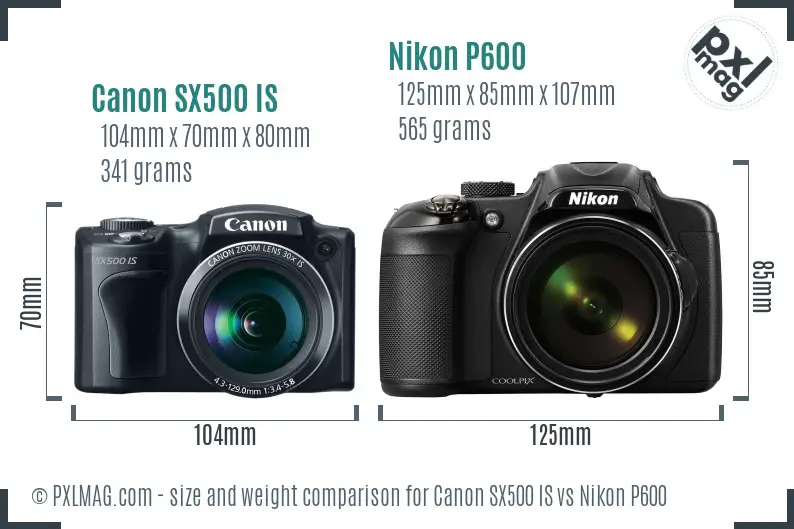 Canon SX500 IS vs Nikon P600 size comparison