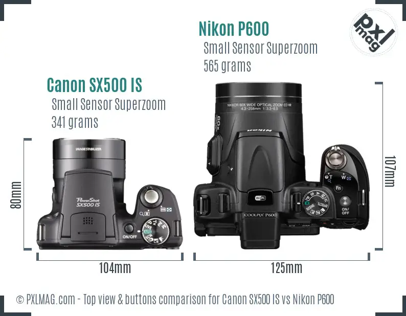 Canon SX500 IS vs Nikon P600 top view buttons comparison