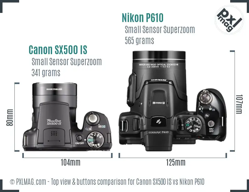 Canon SX500 IS vs Nikon P610 top view buttons comparison