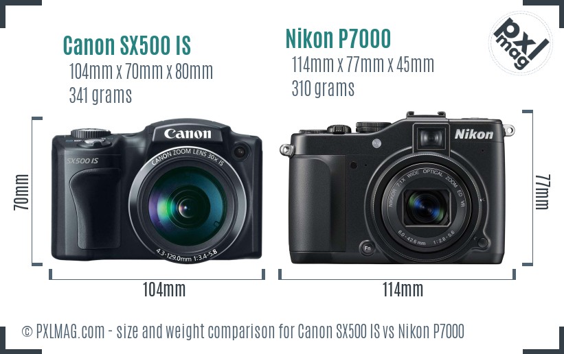 Canon SX500 IS vs Nikon P7000 size comparison