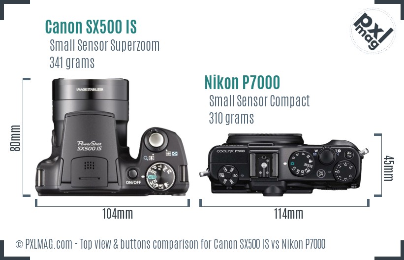 Canon SX500 IS vs Nikon P7000 top view buttons comparison