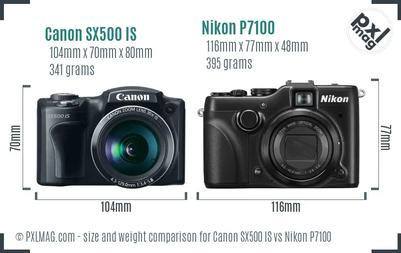 Canon SX500 IS vs Nikon P7100 size comparison