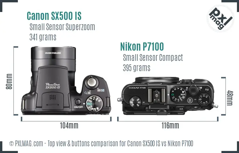 Canon SX500 IS vs Nikon P7100 top view buttons comparison