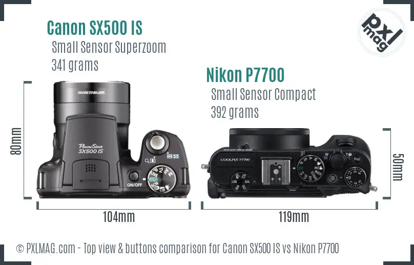 Canon SX500 IS vs Nikon P7700 top view buttons comparison