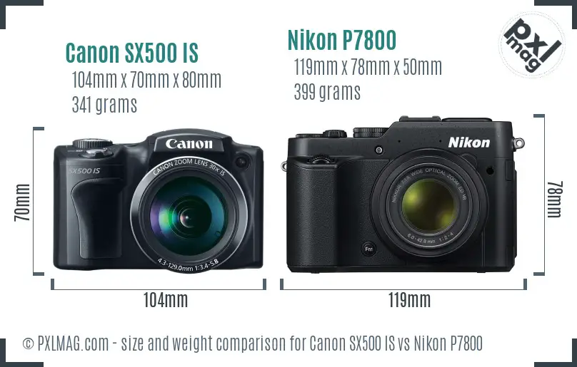 Canon SX500 IS vs Nikon P7800 size comparison Canon SX500 IS vs Nikon P7800 size comparison