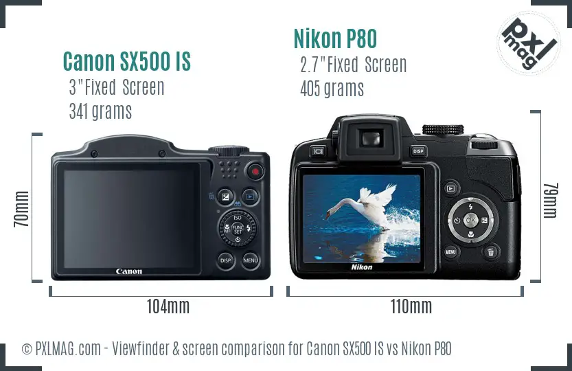 Canon SX500 IS vs Nikon P80 Screen and Viewfinder comparison