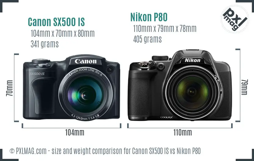 Canon SX500 IS vs Nikon P80 size comparison