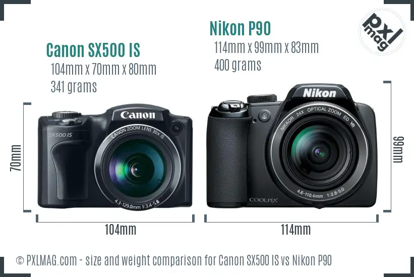 Canon SX500 IS vs Nikon P90 size comparison