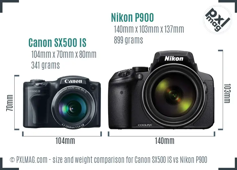 Canon SX500 IS vs Nikon P900 size comparison