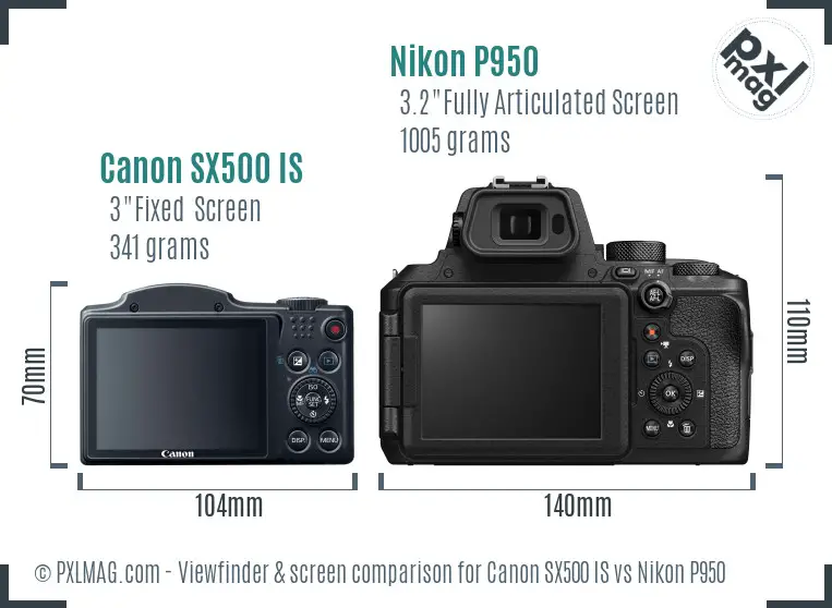 Canon SX500 IS vs Nikon P950 Screen and Viewfinder comparison
