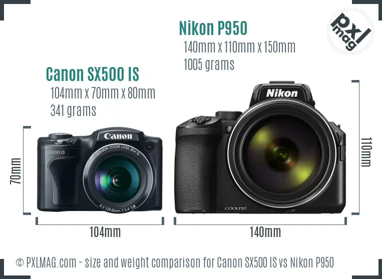 Canon SX500 IS vs Nikon P950 size comparison