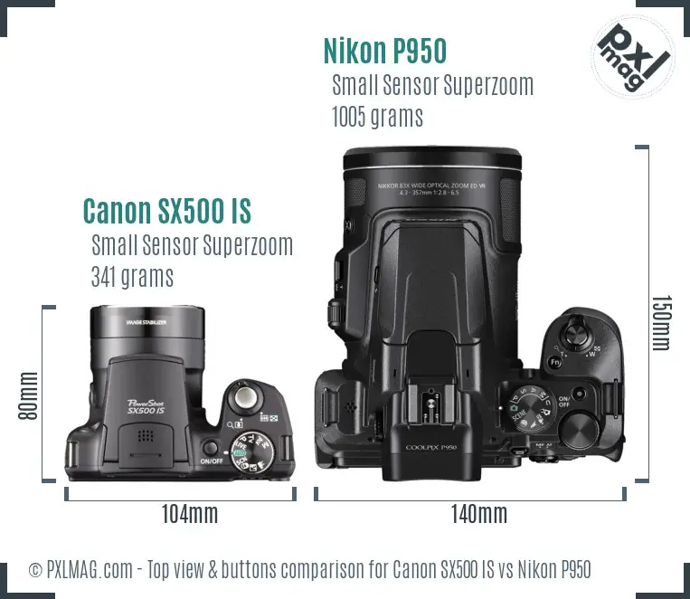 Canon SX500 IS vs Nikon P950 top view buttons comparison