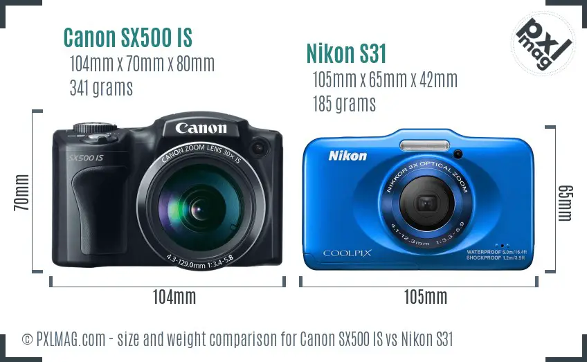 Canon SX500 IS vs Nikon S31 size comparison Canon SX500 IS vs Nikon S31 size comparison