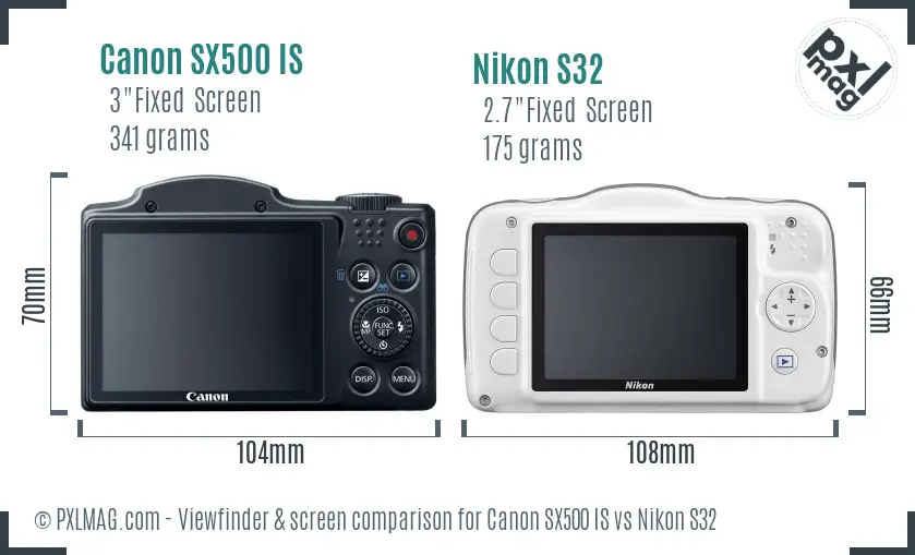 Canon SX500 IS vs Nikon S32 Screen and Viewfinder comparison