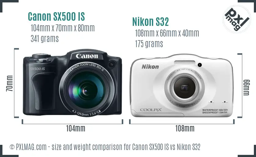 Canon SX500 IS vs Nikon S32 size comparison