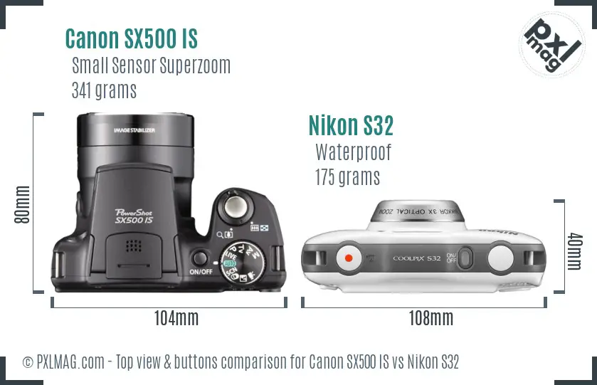 Canon SX500 IS vs Nikon S32 top view buttons comparison